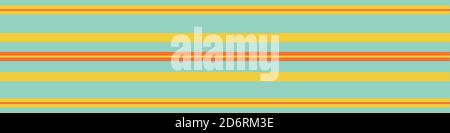 Tropical blue, yellow, orange vector striped seamless border. Banner of thin and thick stripes. Fun linear horizontal geometric backdrop. Hot summer Stock Vector