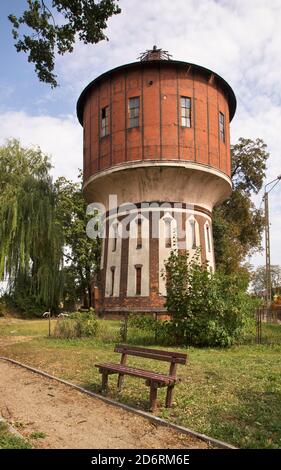 Water tower at railway station in Jablonowo Pomorskie.  Poland Stock Photo