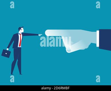 Manager big finger pointing at the small businessman. Concept business office people illustration. Vector cartoon character flat Stock Vector