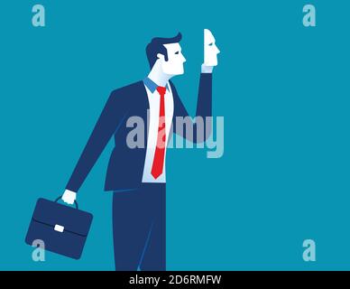 Businessman holding mask in front. Concept business people design illustration. Vector cartoon character flat Stock Vector