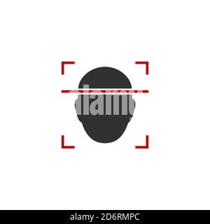 Facial recognition concept. Face ID, face recognition system. Hand holding smartphone with human head and scanning app on screen. Modern application Stock Vector