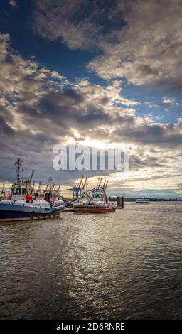 Jetty for tugboats in the port of Hamburg Stock Photo