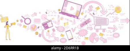 Advertising business thin line concept vector illustration Stock Vector