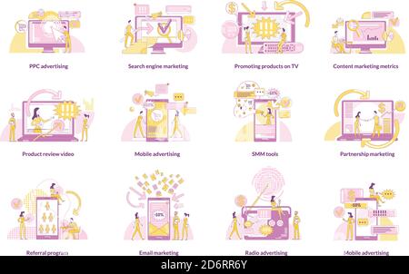 Digital marketing thin line concept vector illustrations set Stock Vector