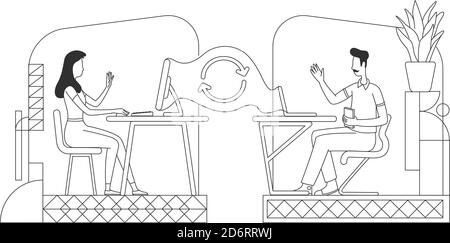 Freelancing, outsourcing thin line vector illustration Stock Vector
