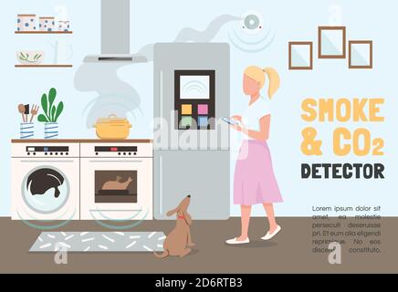 Smoke and CO2 detector banner flat vector template Stock Vector