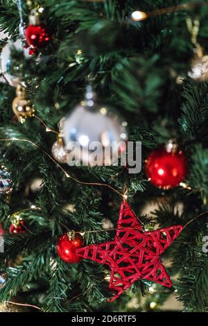 Christmas baubles hanging from a modern spiral Christmas tree Stock ...