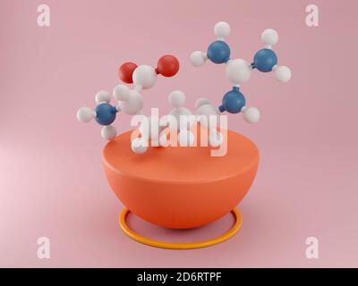 Arginine (L-arginine, Arg, R) amino acid molecule. 3D rendering. Ball and stick model with atoms represented by color coded spheres: oxygen red, nitro Stock Photo