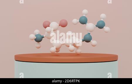 Arginine (L-arginine, Arg, R) amino acid molecule. 3D rendering. Ball and stick model with color coded spheres: oxygen red, nitrogen green, carbon bei Stock Photo