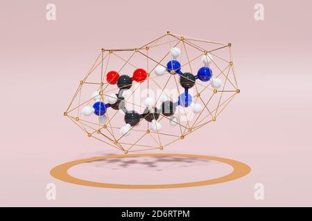 Arginine (L-arginine, Arg, R) amino acid molecule. 3D rendering. Ball and stick model with atoms represented by color coded spheres: oxygen red, nitro Stock Photo