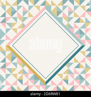 Square frame in retro colors. Abstract geometric background pattern, diamond geo shapes. Vector illustration. Mint, blush pink, mustard yellow, teal r Stock Vector