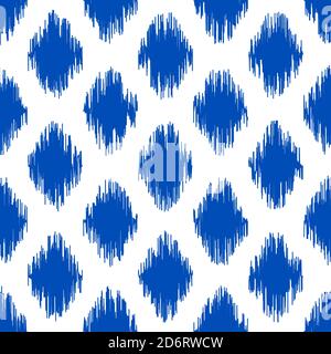 Uzbek ikat silk fabric pattern, indigo blue and white colors. Seamless geometric pattern, based on ikkat fabric style. Vector illustration. Carpet rug Stock Vector