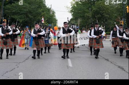 The annual Pride Parade Festival in London Ontario in 2018 and 2019 walking from the Western Fair to Victoria Park in London Ontario Canada Stock Photo