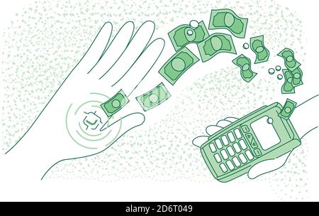Smart microchip embedded in human hand thin line concept vector illustration Stock Vector