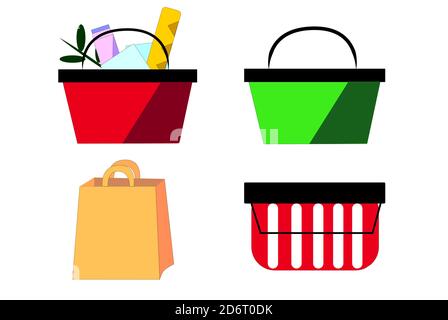 A set of shopping baskets .On white background Stock Vector