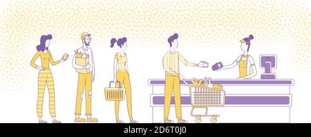 Mobile payments at supermarket checkout flat silhouette vector illustration Stock Vector