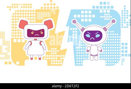 Good and bad bots thin line concept vector illustration Stock Vector