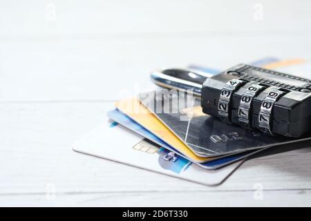 padlock on credit card, Internet data privacy information security concept Stock Photo
