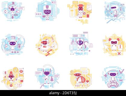 Good and bad bots thin line concept vector illustrations set Stock Vector