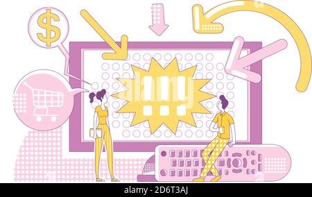 Promotion products on television thin line concept vector illustration Stock Vector