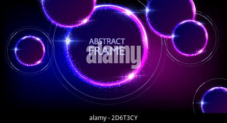 Glowing neon purple and blue circles abstract background. Round lines ...