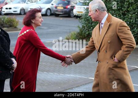 Ayrshire Hospice, Ayr, Ayrshire, Scotland, UK. 21 Dec 2016  HRH Prince Charles The Duke of Rothesay visits the Ayrshire Hospice in Racecourse Road Ayr. Prince Charles meets the Provost of South Ayrshire Council Helen Moonie Stock Photo