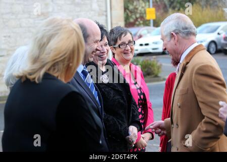 Ayrshire Hospice, Ayr, Ayrshire, Scotland, UK. HRH Prince Charles The Duke of Rothesay visits the Ayrshire Hospice in Racecourse Road Ayr Prince Charles chats to Deputy Lord Lt Nigel Martin,  MSP Corri Wilson and South Ayrshire Council Chief Executive Eillen Howat Stock Photo