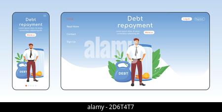 Debt repayment adaptive landing page flat color vector template Stock Vector