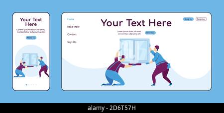 Window installation adaptive landing page flat color vector template Stock Vector