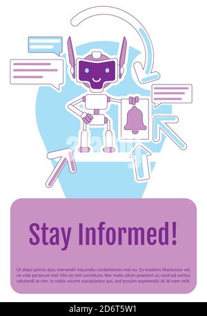 Online notification bot poster flat silhouette vector template Stock Vector