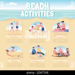 Beach activities flat color vector informational Stock Vector
