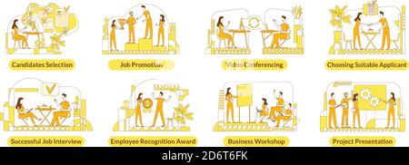 Hiring flat silhouette vector illustrations set Stock Vector
