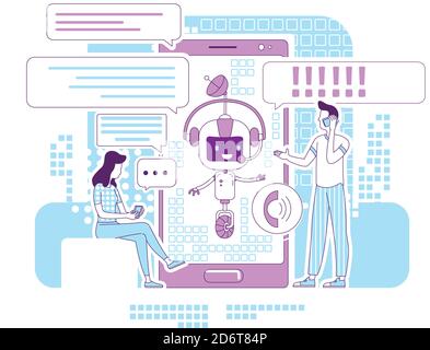 Chatbot app thin line concept vector illustration Stock Vector