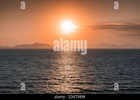 Pink Sunset over Aegean Sea Stock Photo