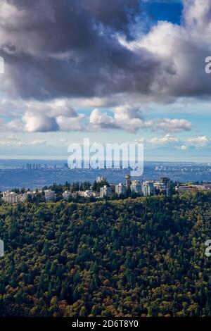 Aerial view of Burnaby Mountain during a vibrant morning Stock Photo