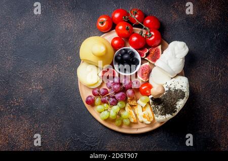 Cheese collection, Italian and Greek cheeses provolone, caciocavallo, scamorza, halloumi Stock Photo