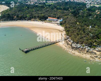 Noirmoutier Island (western France): aerial view of the island with the Bois de la Chaize landing stage Stock Photo
