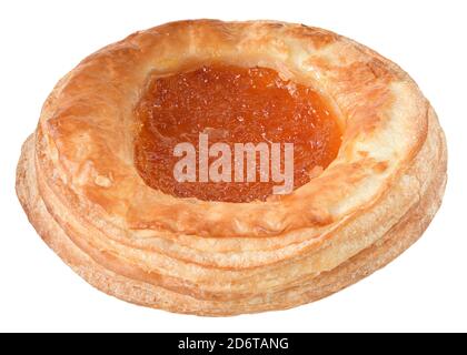 Sweet bun with fruit apricot filling isolated on white background. Stock Photo