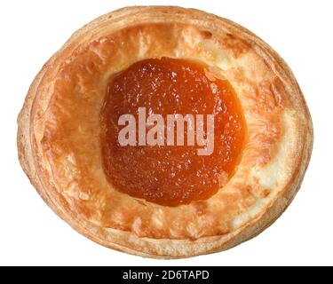 Sweet bun with fruit apricot filling isolated on white background. Stock Photo