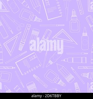 School seamless pattern. School supplies. Stationery on a pink background Stock Photo