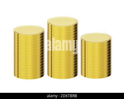 gold coin stack isolated on white, 3d render Stock Photo