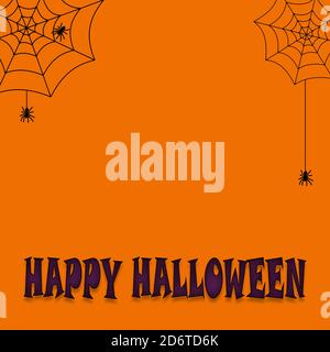 Happy Halloween spider web and spiders for greeting card, poster, banner. Stock Photo