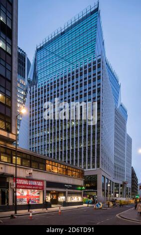 Oblique facade elevation with lit interior. Graphene Institute ...