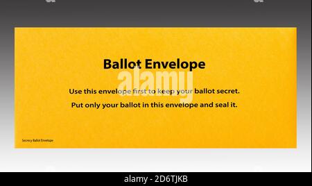 United States absentee secrecy ballot envelope used for mailing in or dropping off ballots before general elections Stock Photo