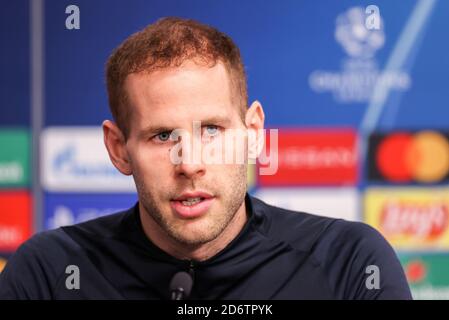 Leipzig, Germany. 19th Oct, 2020. Football: Champions League, group stage, RB Leipzig - Istanbul Basaksehir. Leipzig goalkeeper Peter Gulacsi speaks during the press conference. Credit: Jan Woitas/dpa-Zentralbild/dpa/Alamy Live News Stock Photo