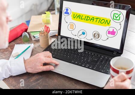 Validation concept shown on a laptop screen Stock Photo