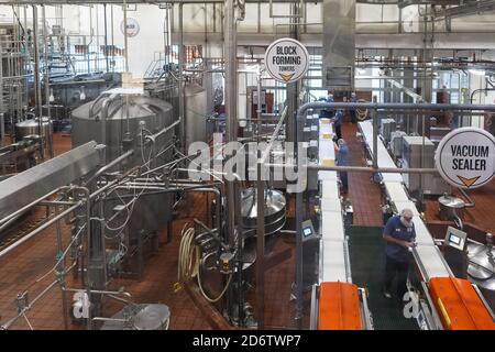 Tillamook, Oregon, USA - June 28, 2018: Production line at the Tillamook Cheese Factory in Tillamook, OR, USA Stock Photo