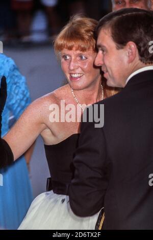 Prince Andrew with his ex wife Sarah Ferguson. The Duke and Duchess of York. London, England, UK. 1989 Stock Photo