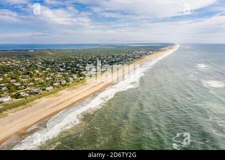 Aerial image of Amagansett and the beach, looking east towards Montauk, NY Stock Photo