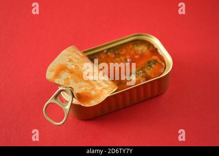 pealed open tin of sardines Stock Photo